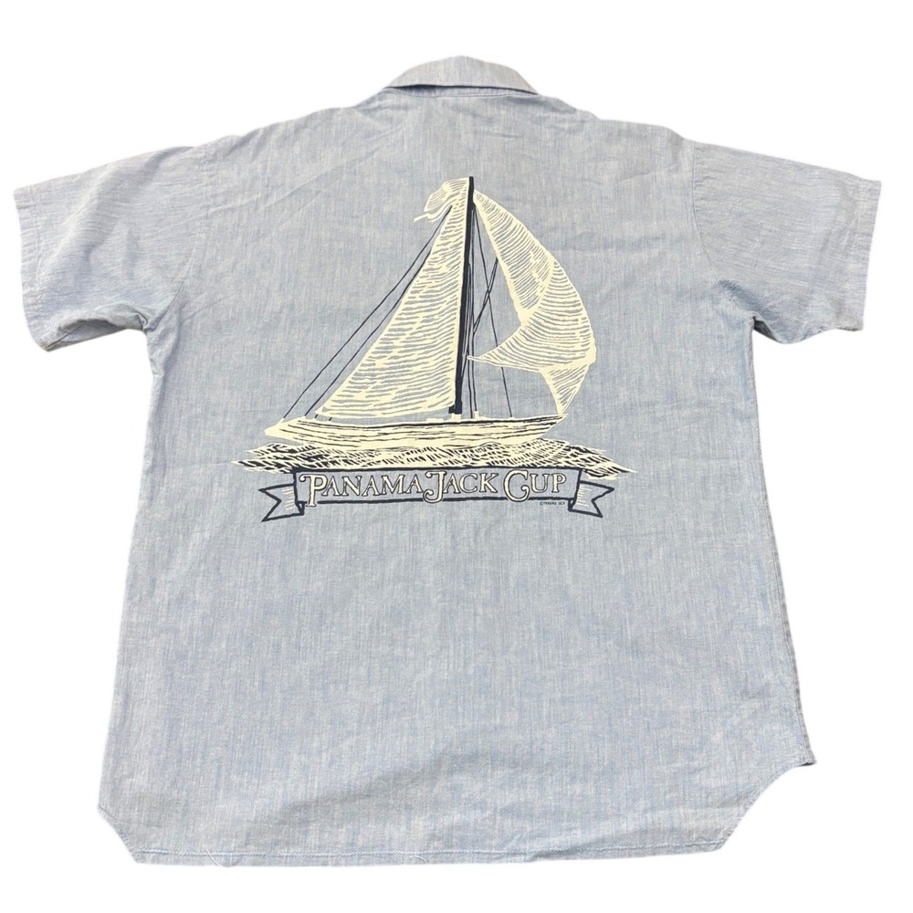 Panama Jack VTG 90s Made in USA Cup Sailing Graphic Button Down Shirt Sz Medium